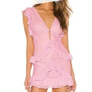 Lovers +Friends Pink Lace Ruffle Dress